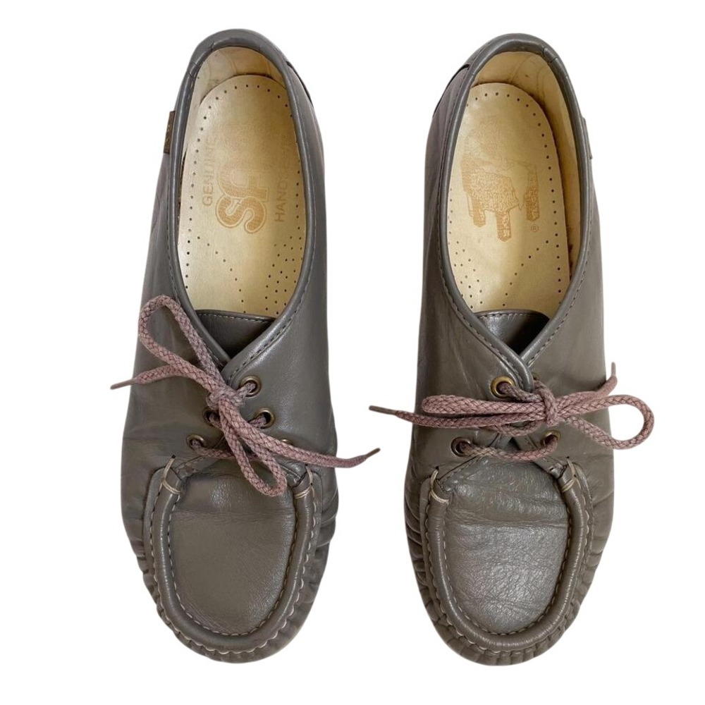 SAS Vintage 90s Minimalist Preppy Gray Lace Up Leather Loafer Shoes